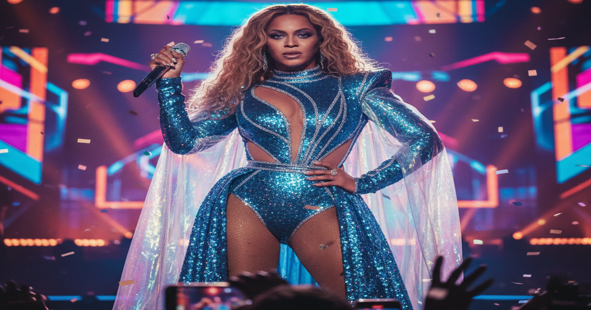 Beyoncé performing on stage, representing her journey from Destiny’s Child to global icon