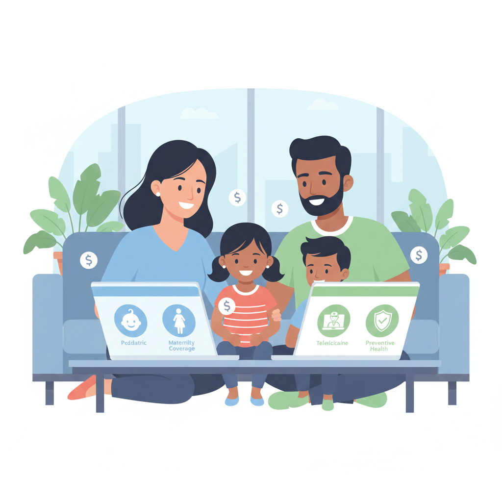 Family reviewing health insurance plans for children and adults in 2026