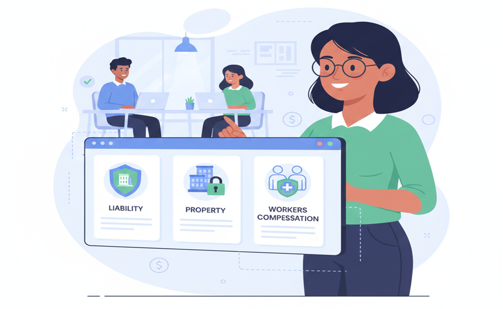 Small business owner reviewing business insurance coverage options in 2026