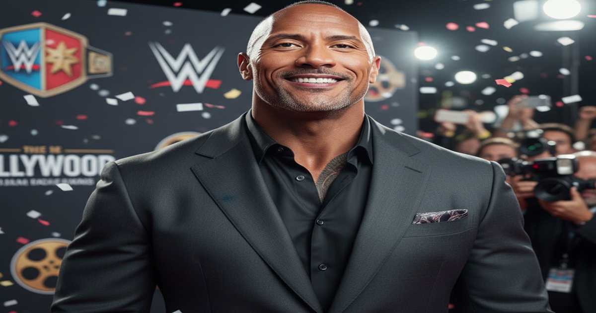 Dwayne “The Rock” Johnson smiling on the red carpet, symbolizing his journey from wrestling legend to Hollywood icon