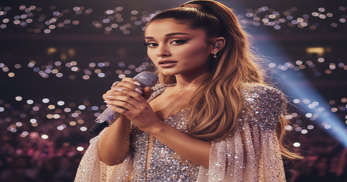 Ariana Grande performing live on stage, American pop singer and global music icon