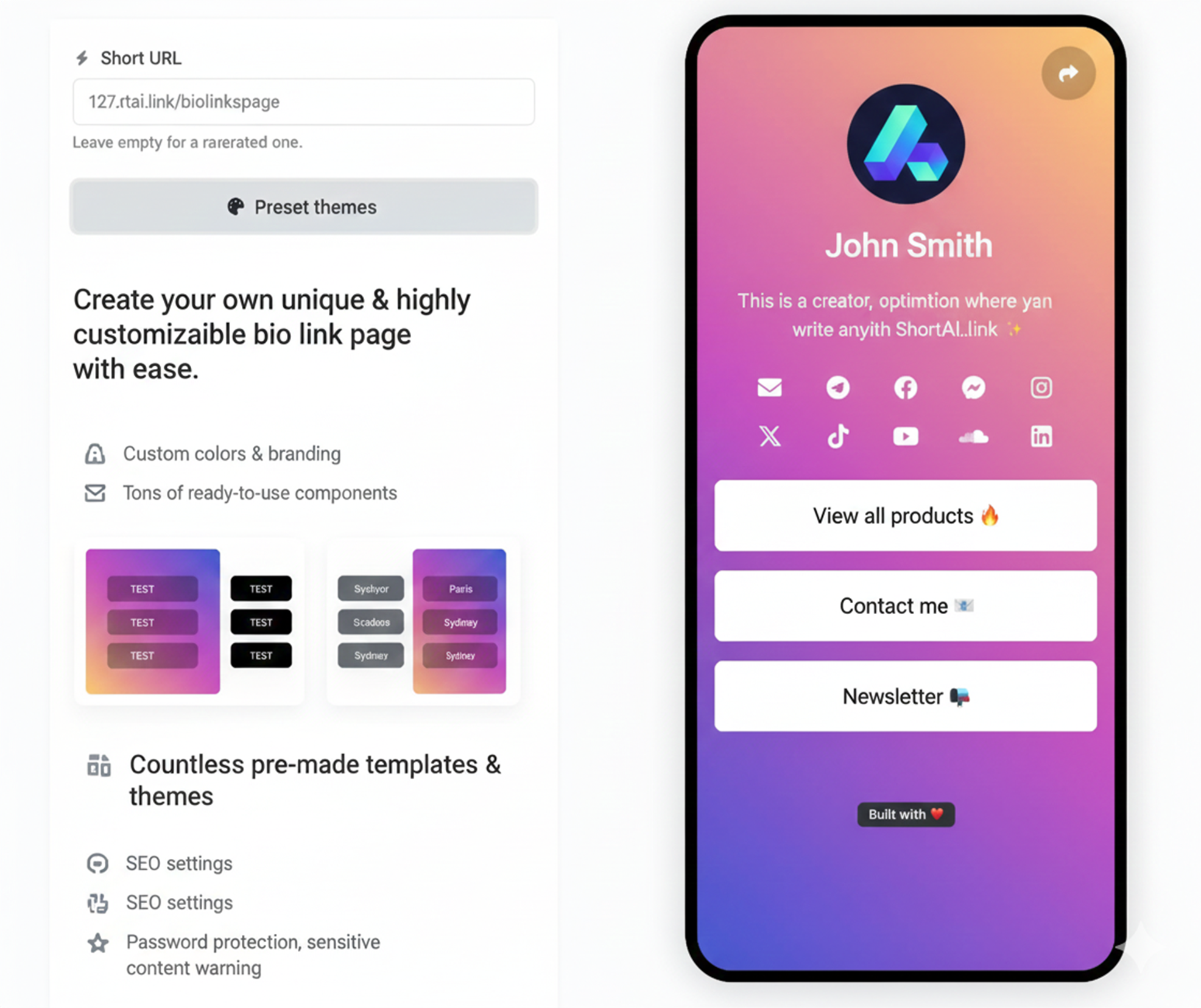 Screenshot of the app biolink editing page